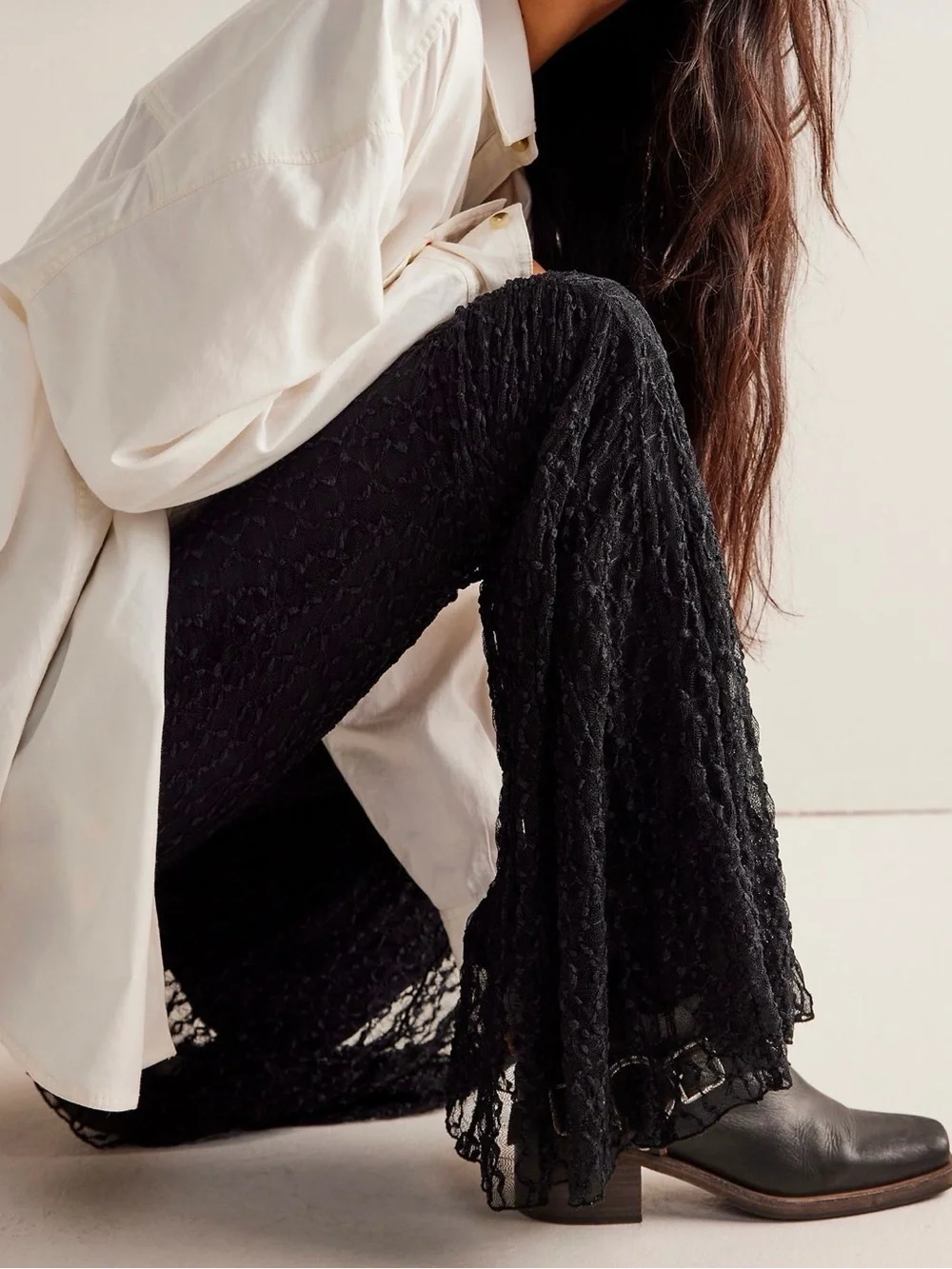 Free People Georgina Mesh Flared Pants Black Size small